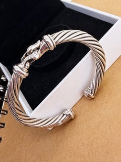 David Yurman Diamond Buckle 925 Sterling Silver Classical Cable Cuff Bangle