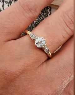 An Art-Deco 0.45ct Old Cut Diamond Solitaire w Accents 18K Gold & Platinum Ring