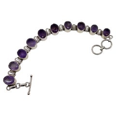 30.00ct Natural Amethyst (x 10) Bracelet in 925 Sterling Silver, Toggle Clasp.