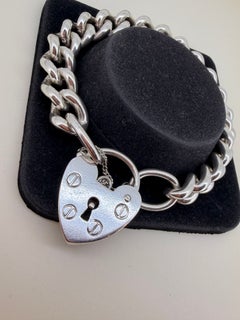 Bracciale con lucchetto a maglie a catena in argento sterling 925, lunghezza 25 cm - 9,8".