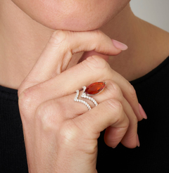 3.70ct Marquise Cut Natural Orange Garnet, Diamond, 18K White Gold Cocktail Ring