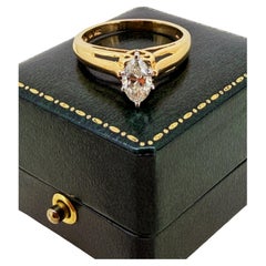 0.55ct Marquise Diamond "Love" Solitaire 14K Yellow Gold Vintage Engagement Ring