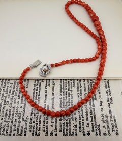 Mediterranean Salmon Red Natural Coral Bead Necklace w 6mm Pearl & Silver Clasp