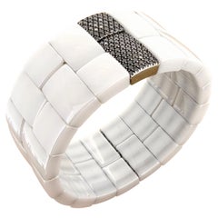 Roberto Demeglio White Ceramic, 18K Gold & Black Diamond 30mm Wide Brick Bangle.
