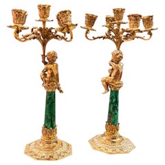 Asprey, opulentes Paar Kerzenleuchter aus Malachit und vergoldetem 925er Silber, um 1959, London.