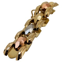 Art-Deco Fascio Littorio Italian Tri-Colour 12K Gold Faceted Gate Link Bracelet