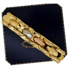 Art-Deco Fascio Littorio Italian Tri-Colour 12K Gold Faceted Gate Link Bracelet