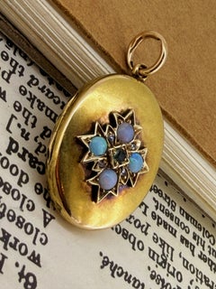 Edwardian 15K Gold Opal (x4), Sapphire, Diamond Big Oval Locket, 37mm x 21mm.