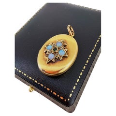 Edwardian 15K Gold Opal (x4), Sapphire, Diamond Big Oval Locket, 37mm x 21mm.