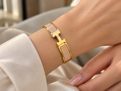 Hermès Clic H Clic-Clac Bangle, 7". Beige & Gold-Plated.