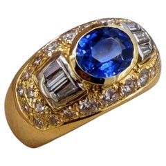 Anello italiano in oro giallo 18 carati con zaffiro naturale di Ceylon da 1,71 carati e diamante da 1,00 carati, GSL