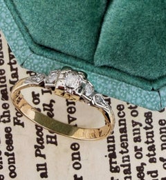 Anello in oro 18 carati e platino in stile Art Déco con solitario da 0,30 carati e pietre di contorno