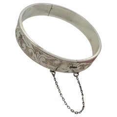 Retro c1950's 925 Sterling Silver Finely Engraved Round Bangle, 20.5cm - 8".