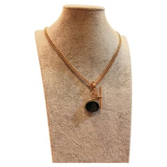 Edwardian 9K Rose Gold Albert Fob Chain with Bloodstone Spinner & T-Bar Pendant