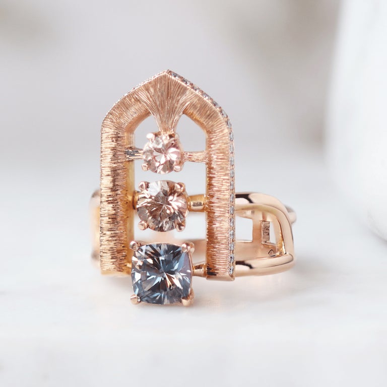Sunset Arch Ring Certified Montana and Madagascar Sapphires and Canadian Diamonds