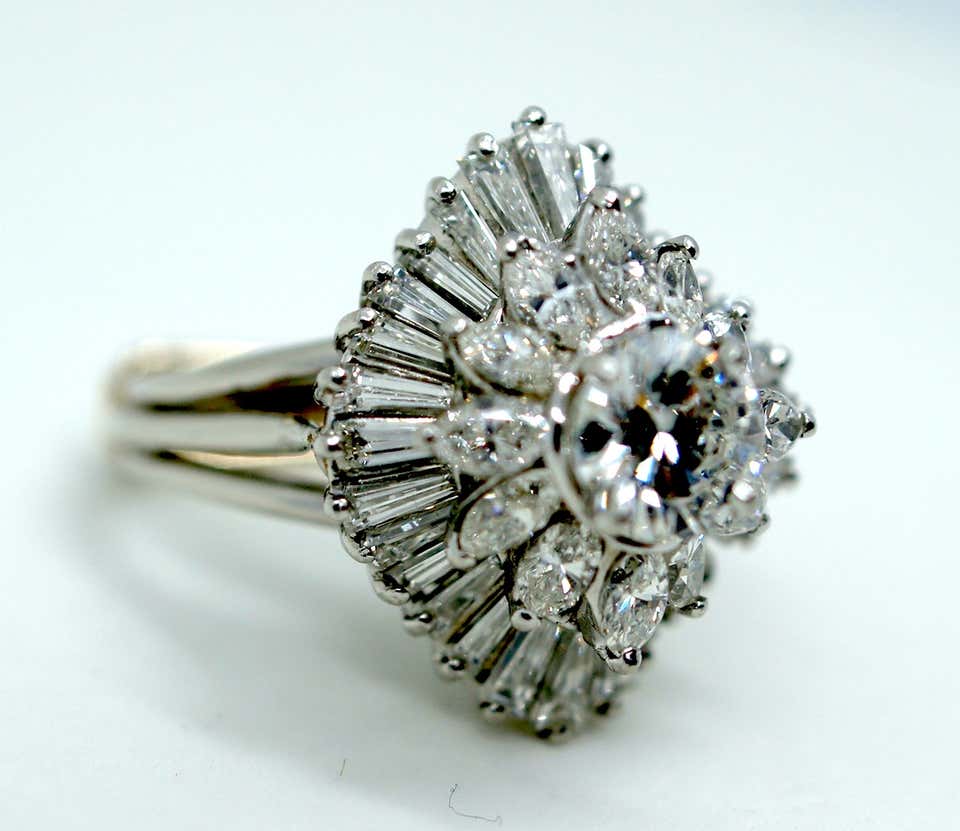 Balerina Rings Diamond Ballerina Cocktail Ring 3.25 Carat in Platinum For Sale at ...