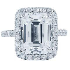 6.13 Carat Emerald Diamond Platinum Halo Ring 