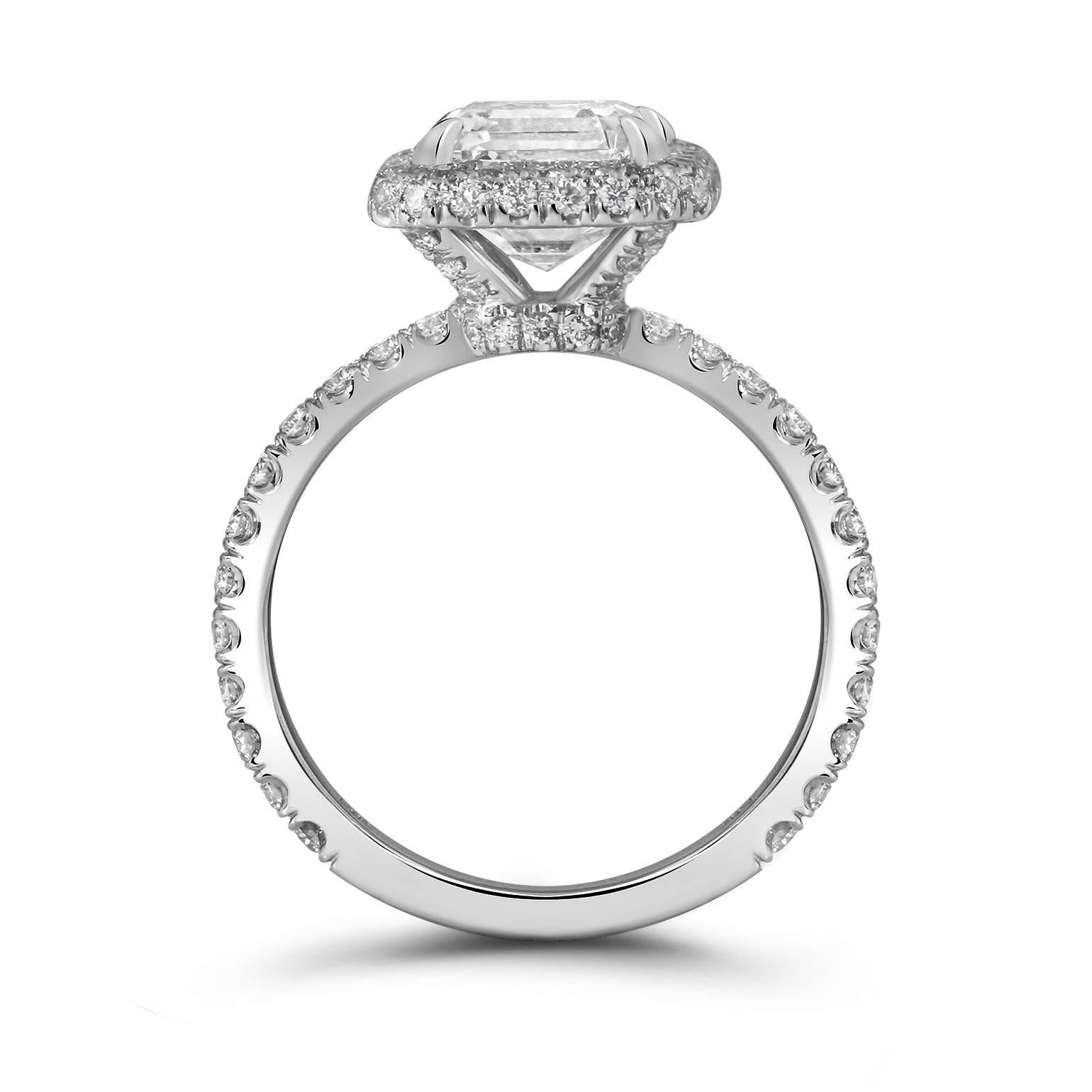 2.52 Carat Asscher Cut EGL Cert Diamond Gold Halo Engagement Ring  In Excellent Condition For Sale In Los Angeles, CA