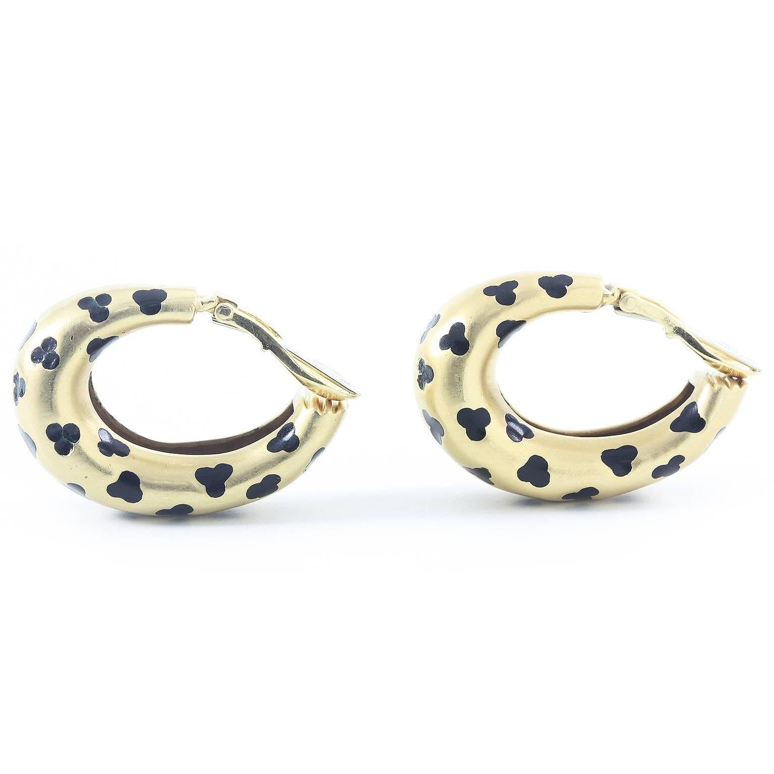 Women's David Webb Black Enamel Gold Earclips For Sale