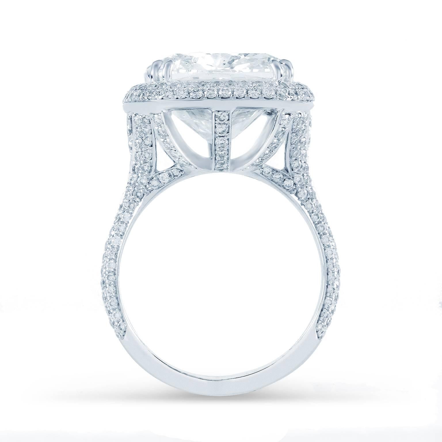 Art Deco 11.38 Carat Cushion Diamond Gold Halo Engagement Ring  For Sale