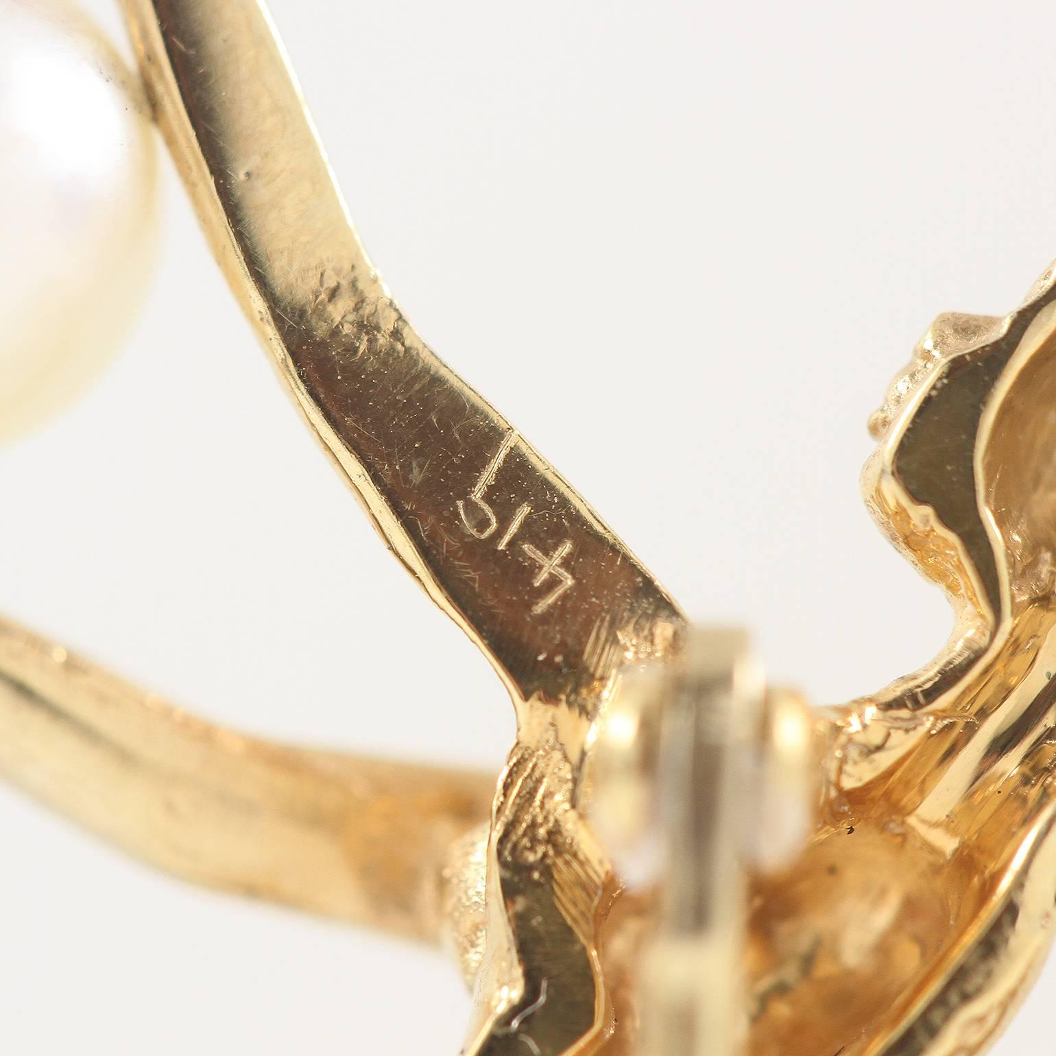 Modern Tiffany & Co. Cultured Pearl Diamond Gold Ballerina Brooch  For Sale