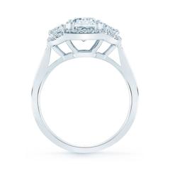 2.26 Carats GIA Cushion 3 Stone Diamonds Gold Halo Engagement Ring