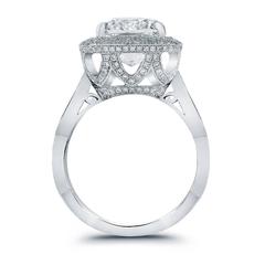 4.00 Carat GIA Cert Cushion Cut Double Pave Diamond Halo Engagement Ring