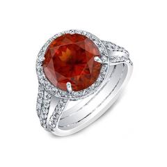 3.50 Carat Round Brilliant Rubelite Diamond Halo Gold 3 Row Engagement Ring