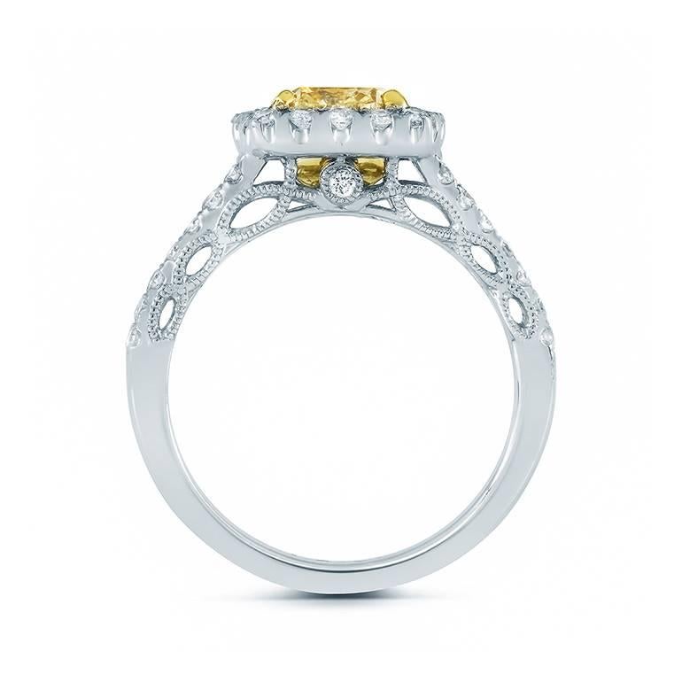 1.51 Carat EGL Cert Fancy Intense Yellow Diamond Pave Halo Engagement Ring In Excellent Condition For Sale In Los Angeles, CA