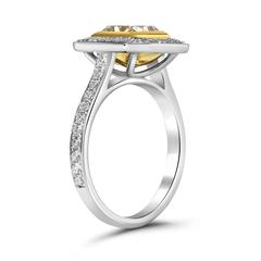 1.65 Carat Fancy Yellow Radiant Cut EGL Pave Diamond Halo Engagement Ring