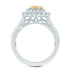 1.31 Carat Fancy Intense Yellow Cushion Cut EGL Diamond 2-Halo Engagement Ring