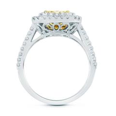 1.53 Carat EGL Cert Radiant Fancy Yellow Diamond Double Halo Engagement Ring