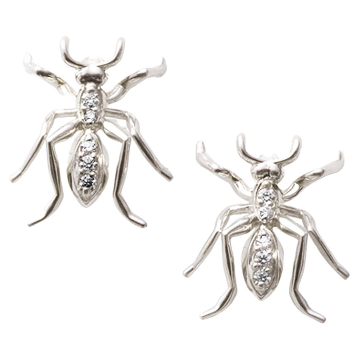 Boucles d'oreilles fourmis simples or et diamants en vente