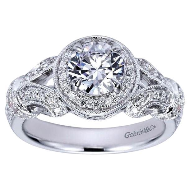   Vintage Style Round Diamond Halo Engagement Mounting For Sale