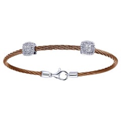   Bracelet jonc chocolat en argent sterling, diamants et acier inoxydable