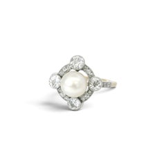 Natural saltwater pearl and diamond ring circa 1900