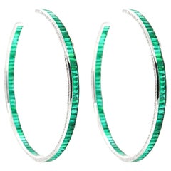 18K White Gold And Emerald Loop Earrings 9.71 ct.