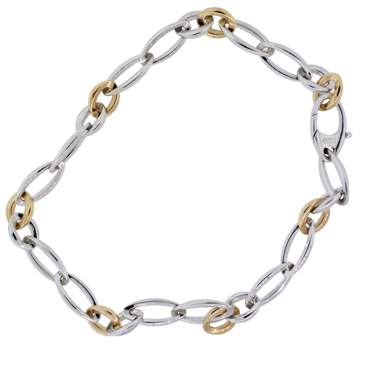 White and Rose Gold Chain Link Necklace by Chimento. This chain is 18k white gold and rose gold. The chain is 0.15