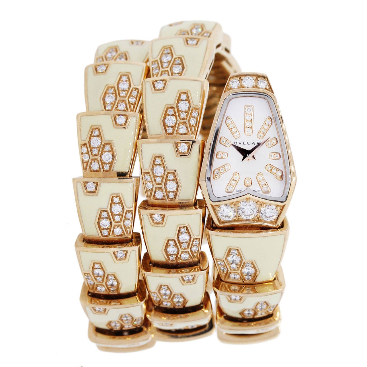 Bulgari Lady's Rose Gold and Diamond Serpenti Scaglie Bracelet Watch