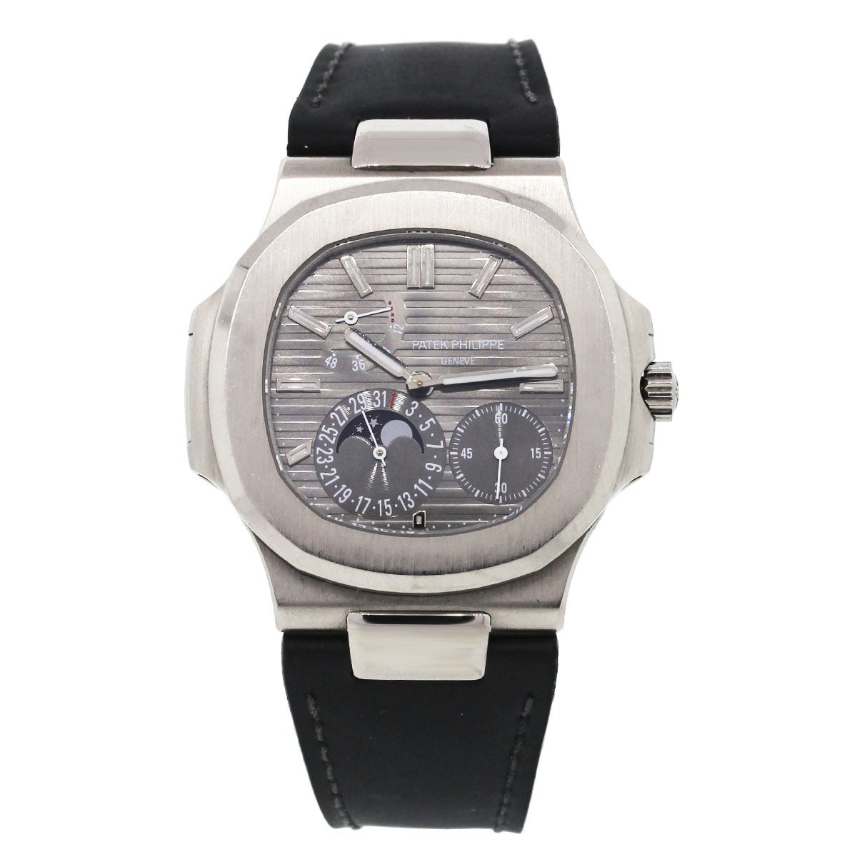 Brand: Patek Philippe
Model: Nautilus
Reference: 5712G
Case Material: 18k White Gold
Movement: Automatic, self-winding caliber 240 PS IRM C LU movement
Case Measurement: 40mm
Dial: Slate gray dial, gold applied hour markers with luminescent