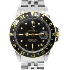 Retro Rolex Stainless Steel GMT Master Two Tone Black Dial Wristwatch Ref 1675