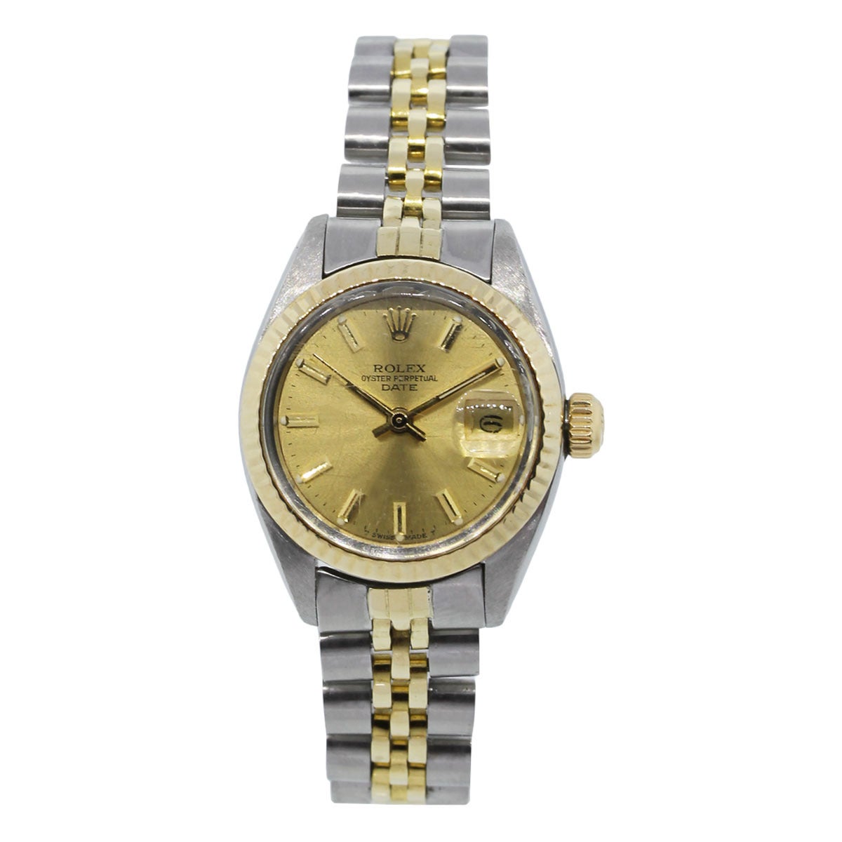 Brand: Rolex
Reference: 6917
Case Material: Stainless Steel
Movement: Automatic
Case Measurement: 26mm
Dial: Gold dial with gold sticks
Crystal: Plastic crystal
Clasp: Fold Over Clasp
Size: Will Fit a 6.25