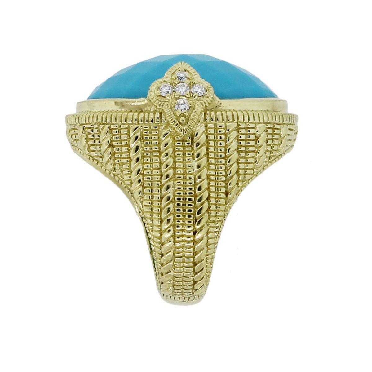 Judith Ripka Turquoise Diamond Gold Ring In Good Condition In Boca Raton, FL