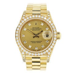 Antique Rolex Lady's Yellow Gold Oyster Datejust Presidential Diamond Watch Ref 69158