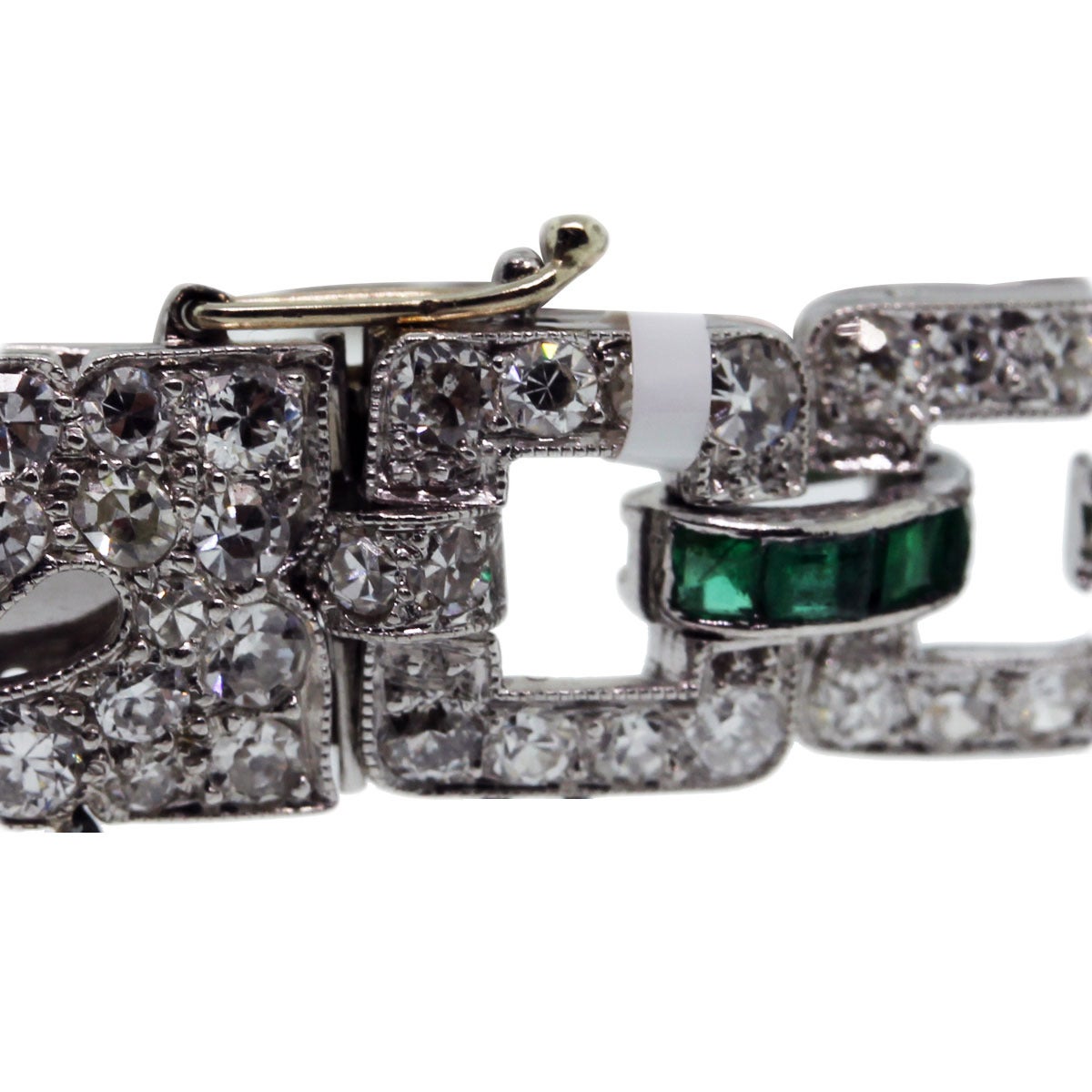 Emerald Diamond Platinum Ladies Bracelet In Excellent Condition In Boca Raton, FL