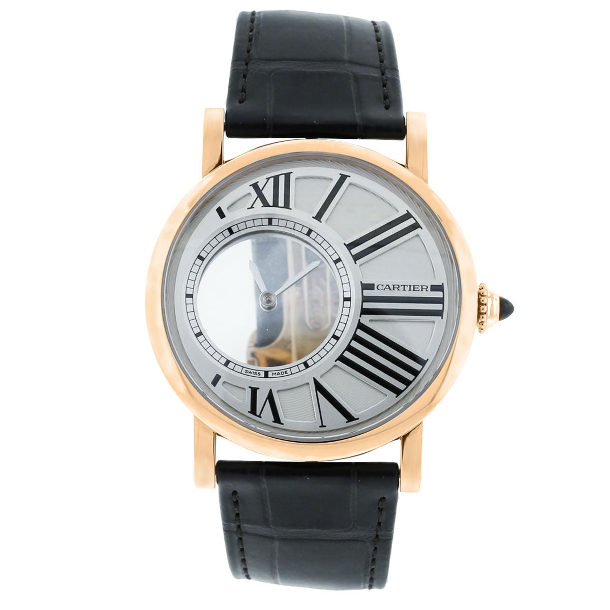 Brand: Cartier
Reference: W1556223
Case Material: 18k Rose Gold
Movement: Automatic (with 48 hour power reserve) 
Case Measurement: 42mm
Dial: White Mystery Dial 
Crystal: Scratch Resistant Sapphire
Clasp: 18k Rose Gold adjustable buckle