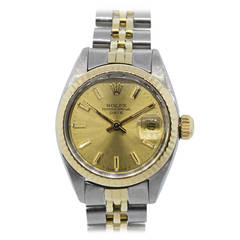 Rolex Stainless Steel Two Tone Oyster Perpetual Date Wristwatch Ref 6917
