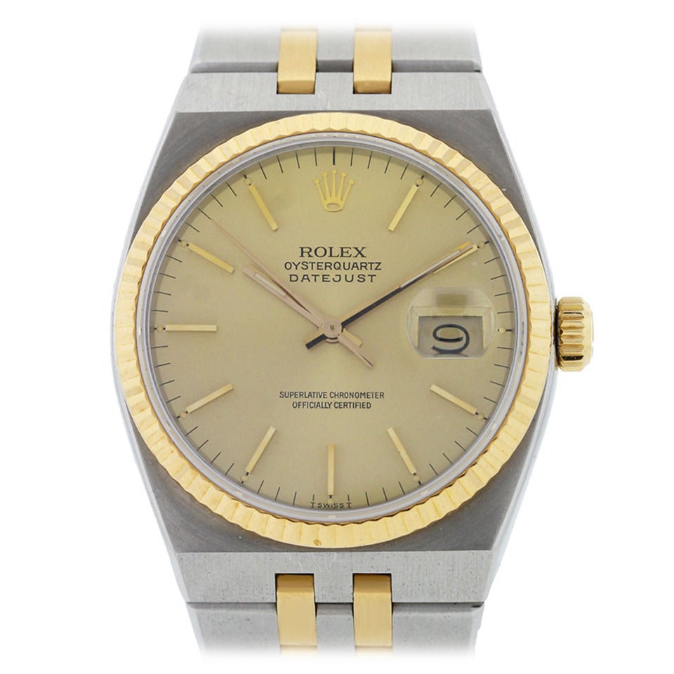 Rolex Yellow Gold Stainless Steel Oyster Quartz Datejust Wristwatch Ref 17013