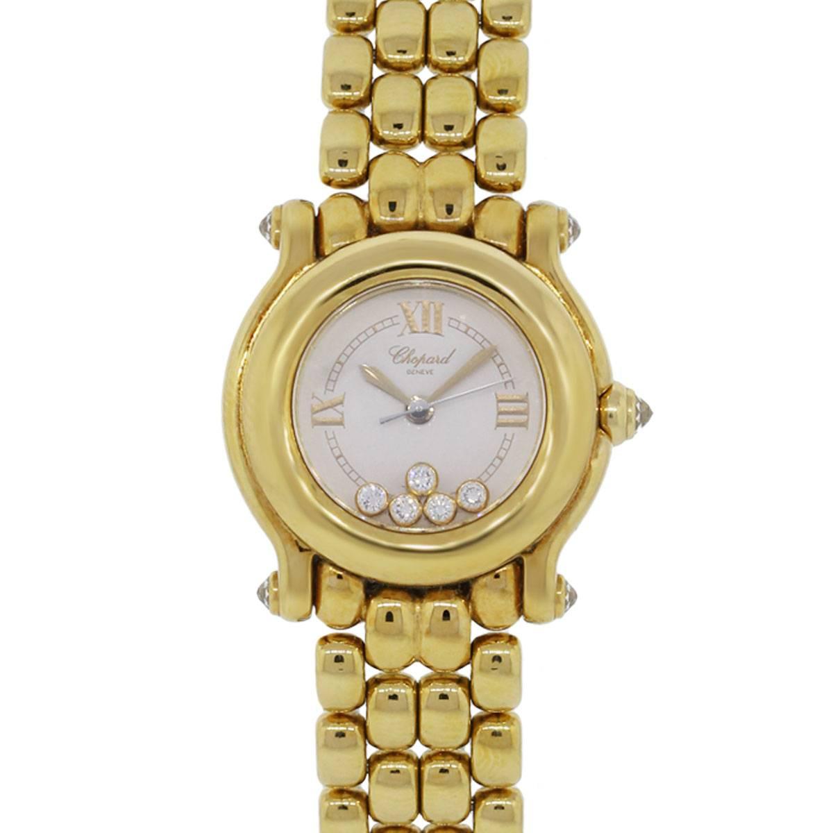 Chopard Lady's Yellow Gold Diamond Happy Sport Quartz Wristwatch