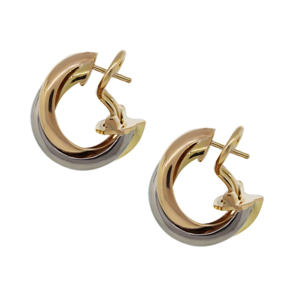 Cartier Tricolor Gold Trinity J Hoop Earrings In Excellent Condition In Boca Raton, FL